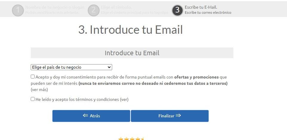 Pasos para diseñar logo para Youtube: Introduce tu email y acepta las condiciones